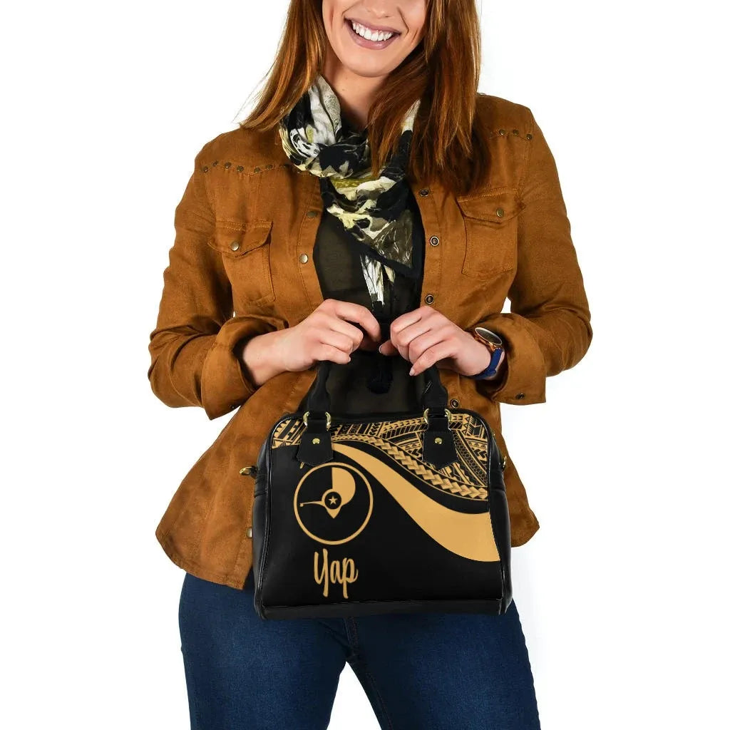 Yap Shoulder Handbag - Gold Polynesian Tentacle Tribal Pattern