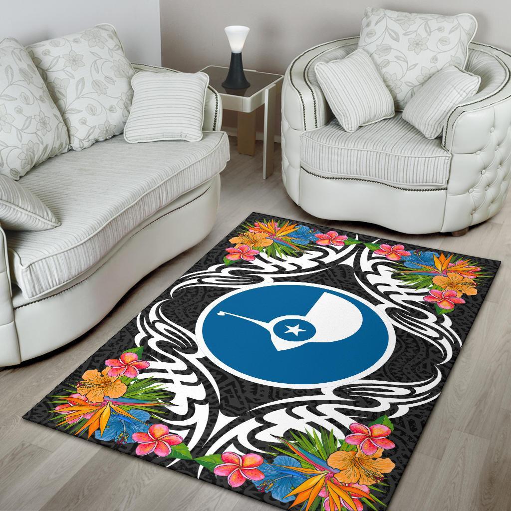 Yap State Area Rug - Coat Of Arm With Tropical Flowers