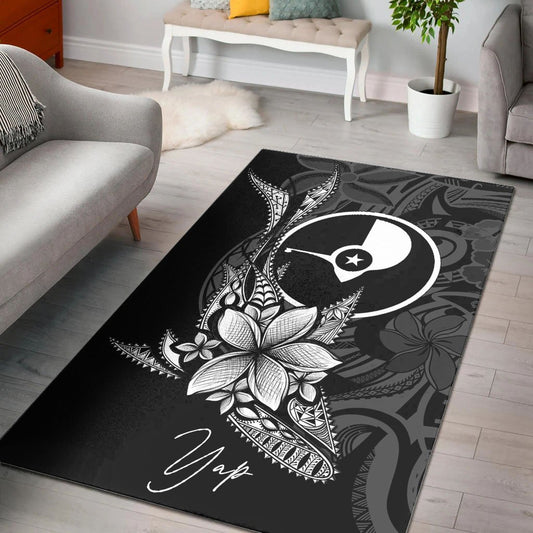 Yap State Area Rug - Fish With Plumeria Flowers Style