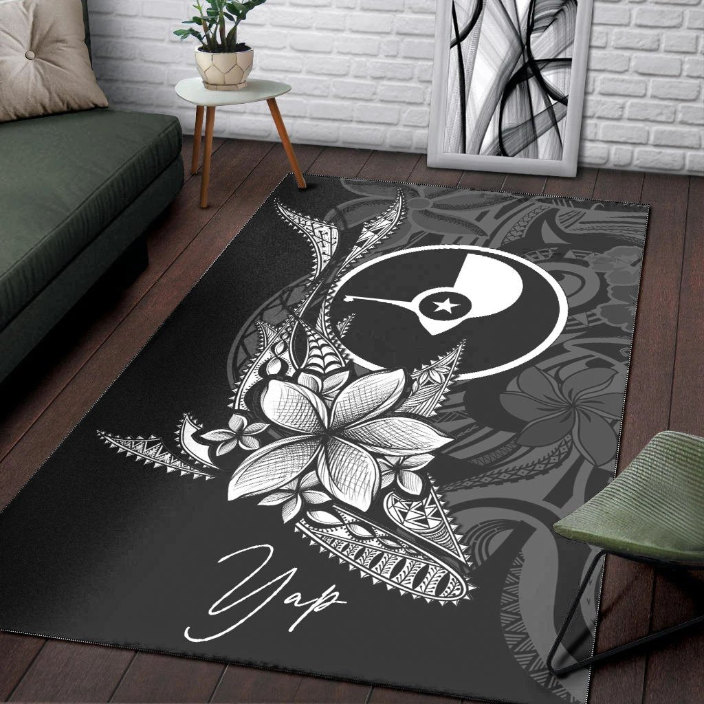 Yap State Area Rug - Fish With Plumeria Flowers Style