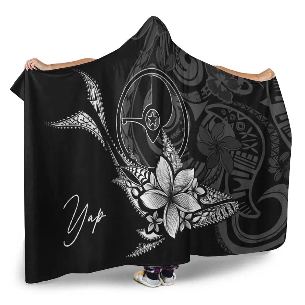 Yap State Hooded Blanket - Fish With Plumeria Flowers Style
