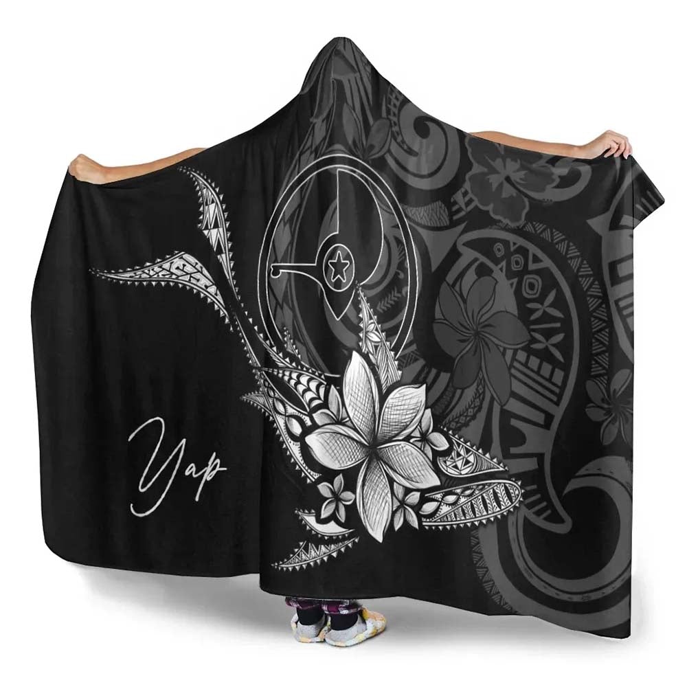 Yap State Hooded Blanket - Fish With Plumeria Flowers Style