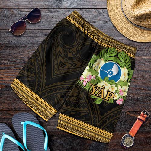Yap State Men Shorts - Polynesian Gold Patterns Collection