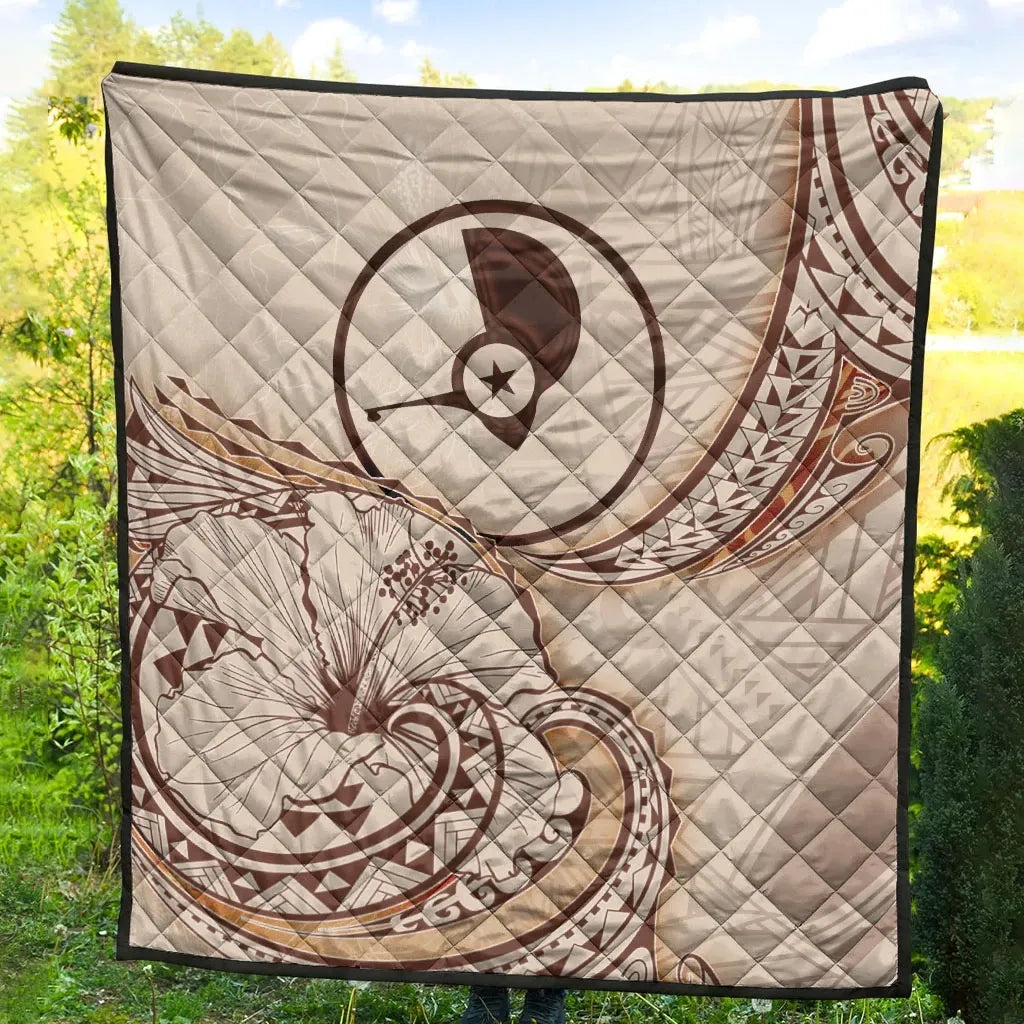 Yap State Premium Quilt - Hibiscus Flowers Vintage Style