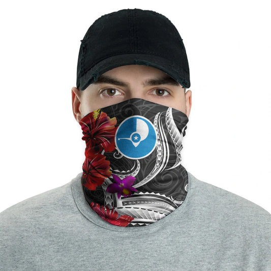 Yap Neck Gaiter Tropical Flower with Polynesian Pattern