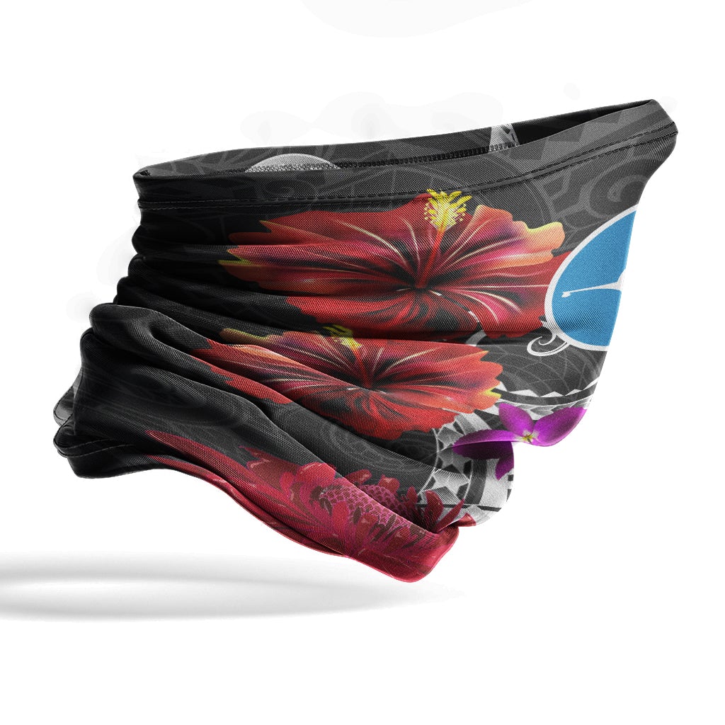 Yap Neck Gaiter Tropical Flower with Polynesian Pattern