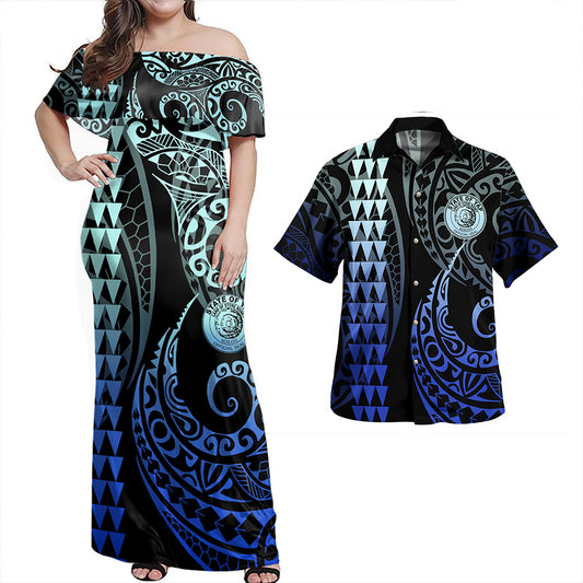 Yap State Combo Dress And Shirt Coat Of Arms Kakau Style Gradient Blue