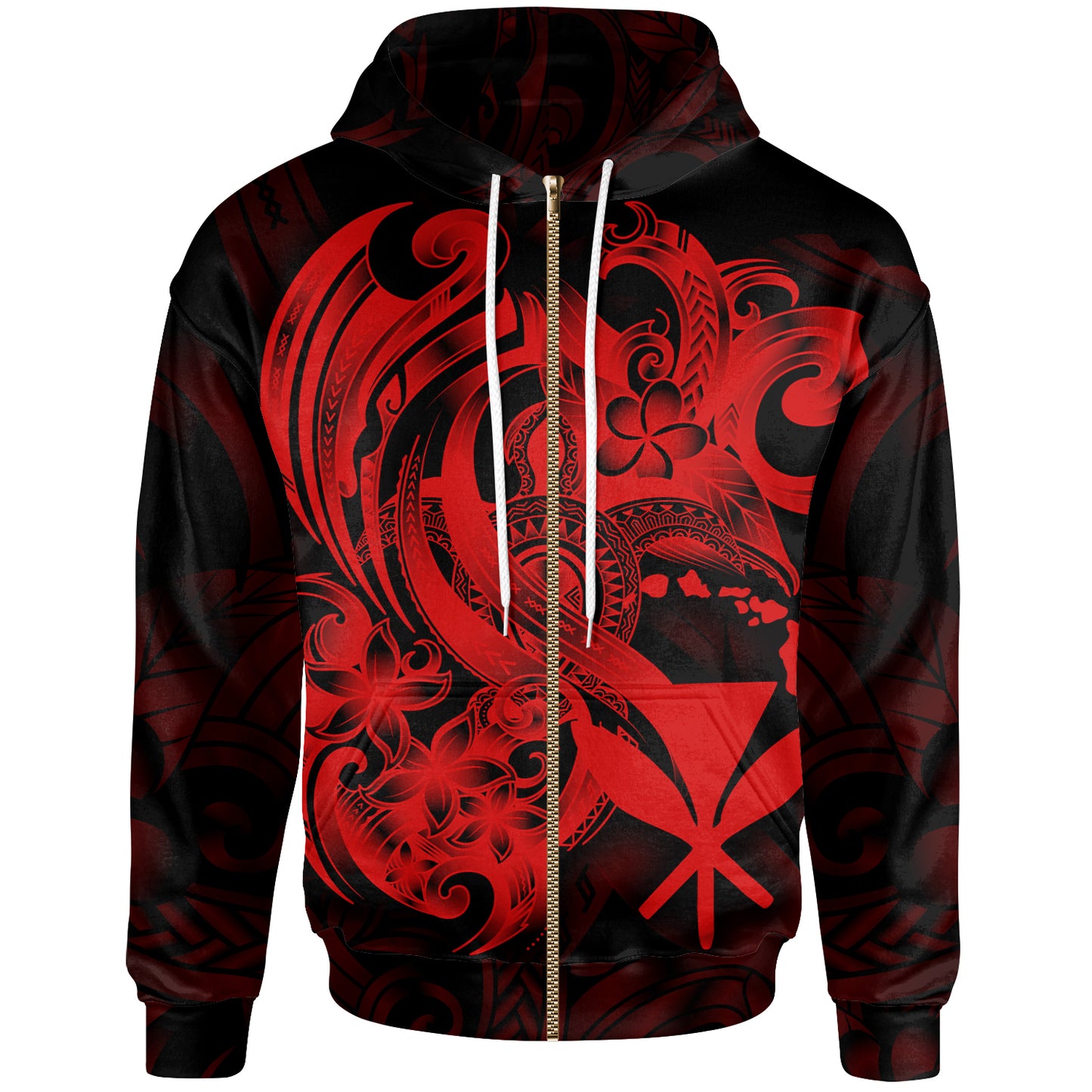 Polynesian Hawaii All Over Hoodie - Kanaka Maoli Red Turtle
