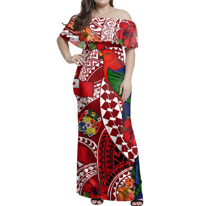 Tonga Combo Dress And Shirt Polynesian Red Shining Parrot Heilala Pattern