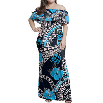 Fiji Woman Off Shoulder Long Dress Hibiscus Polynesian Pattern