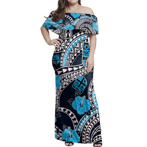 Fiji Woman Off Shoulder Long Dress Hibiscus Polynesian Pattern