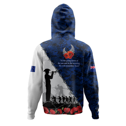 New Zealand Hoodie Anzac Day Poppy Flower And Barbed Wire