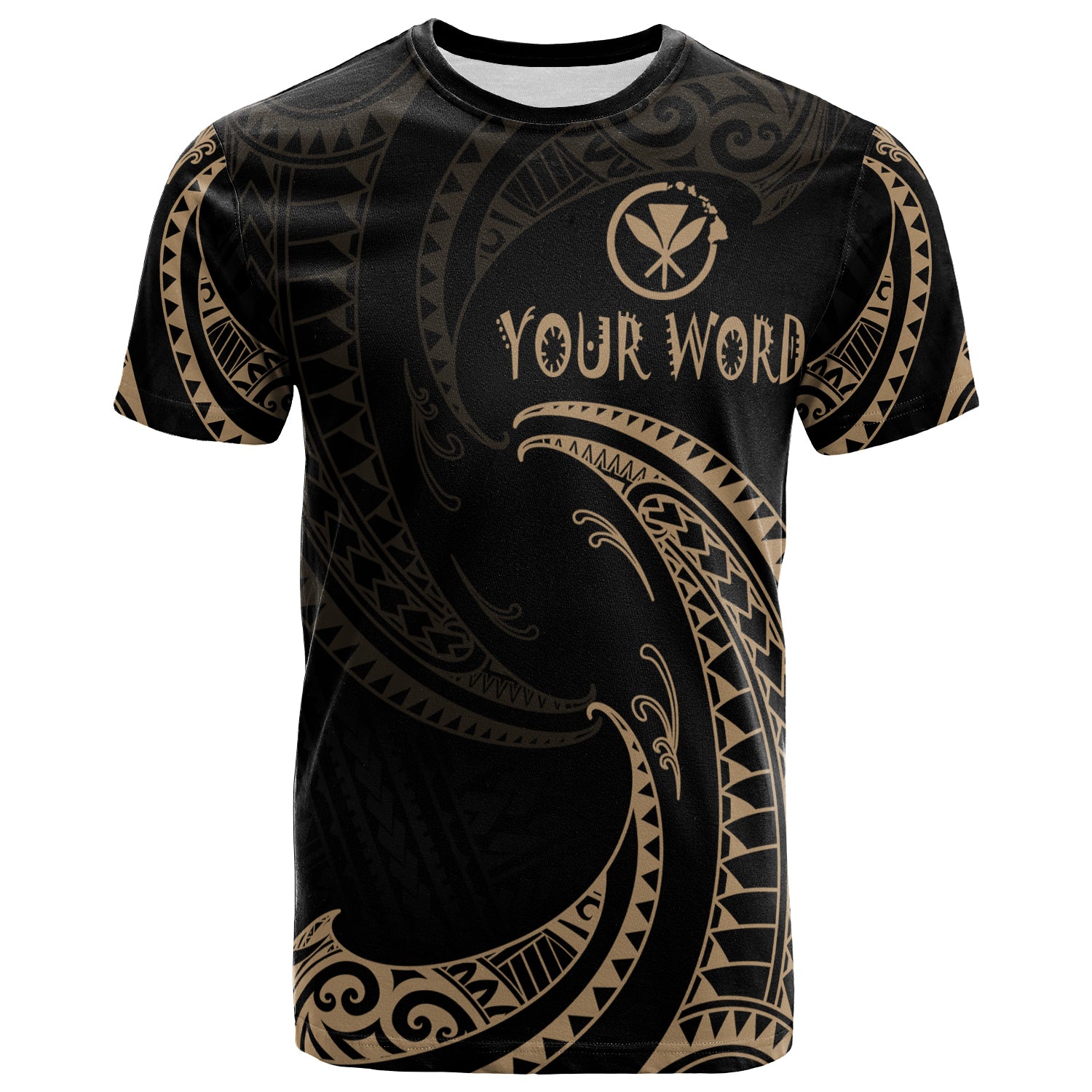Personalized Quote Hawaii Polynesian T-Shirt - Gold Tribal Wave