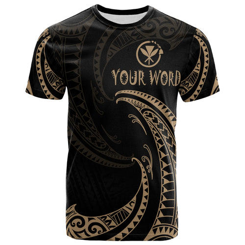Personalized Quote Hawaii Polynesian T-Shirt - Gold Tribal Wave