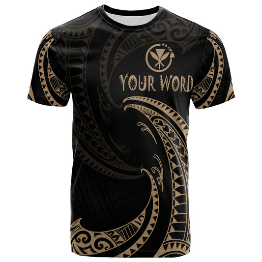 Personalized Quote Hawaii Polynesian T-Shirt - Gold Tribal Wave