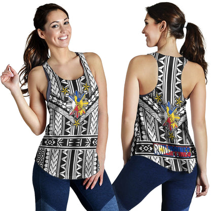 Philippines Women Tank - Filipino Sun And Stars Tribal Tattoo Patterns Style