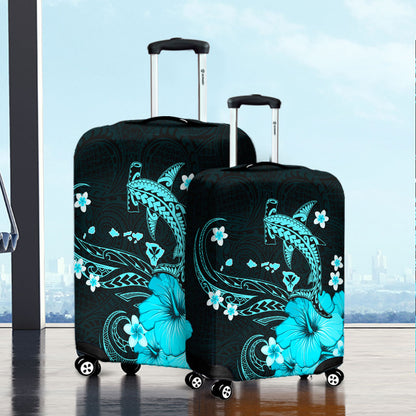 Hawaii Luggage Cover Kanaka Map And Shark Tribal Tattoo Turquoise