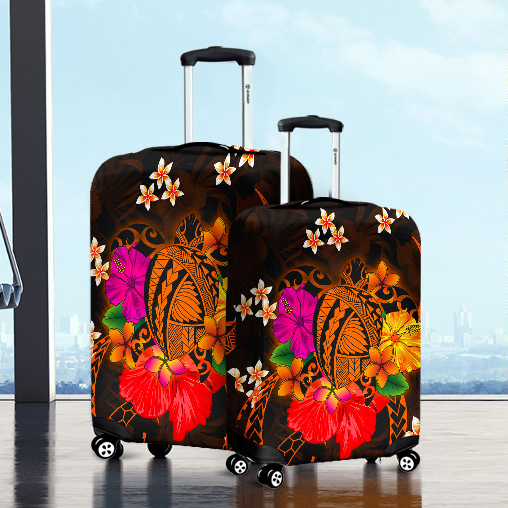 Hawaii Luggage Cover Polynesia Tribal Turtle Tropical Flower