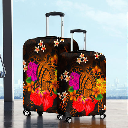 Hawaii Luggage Cover Polynesia Tribal Turtle Tropical Flower