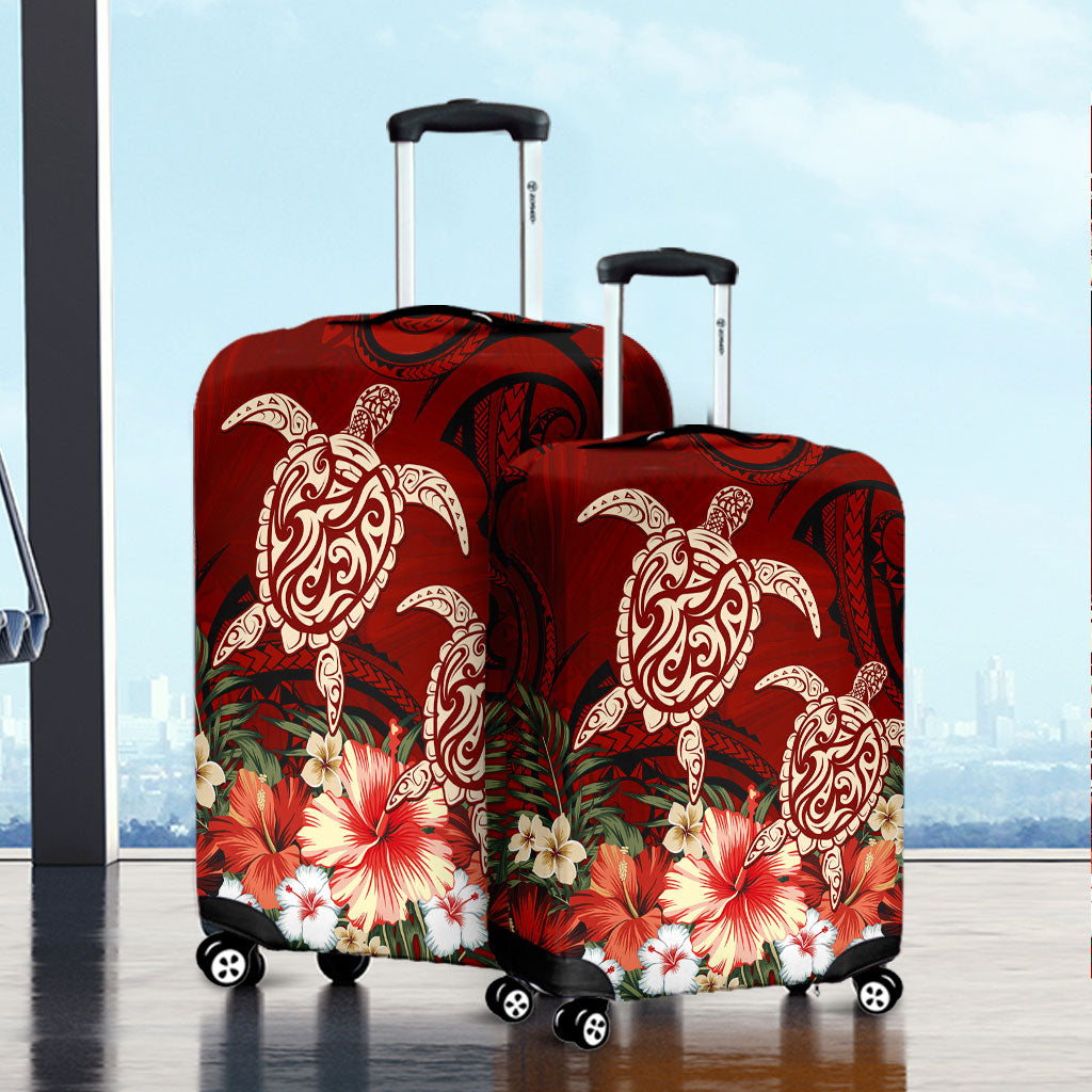 Hawaii Luggage Cover Polynesia Turtle Drawing Tropical Flower