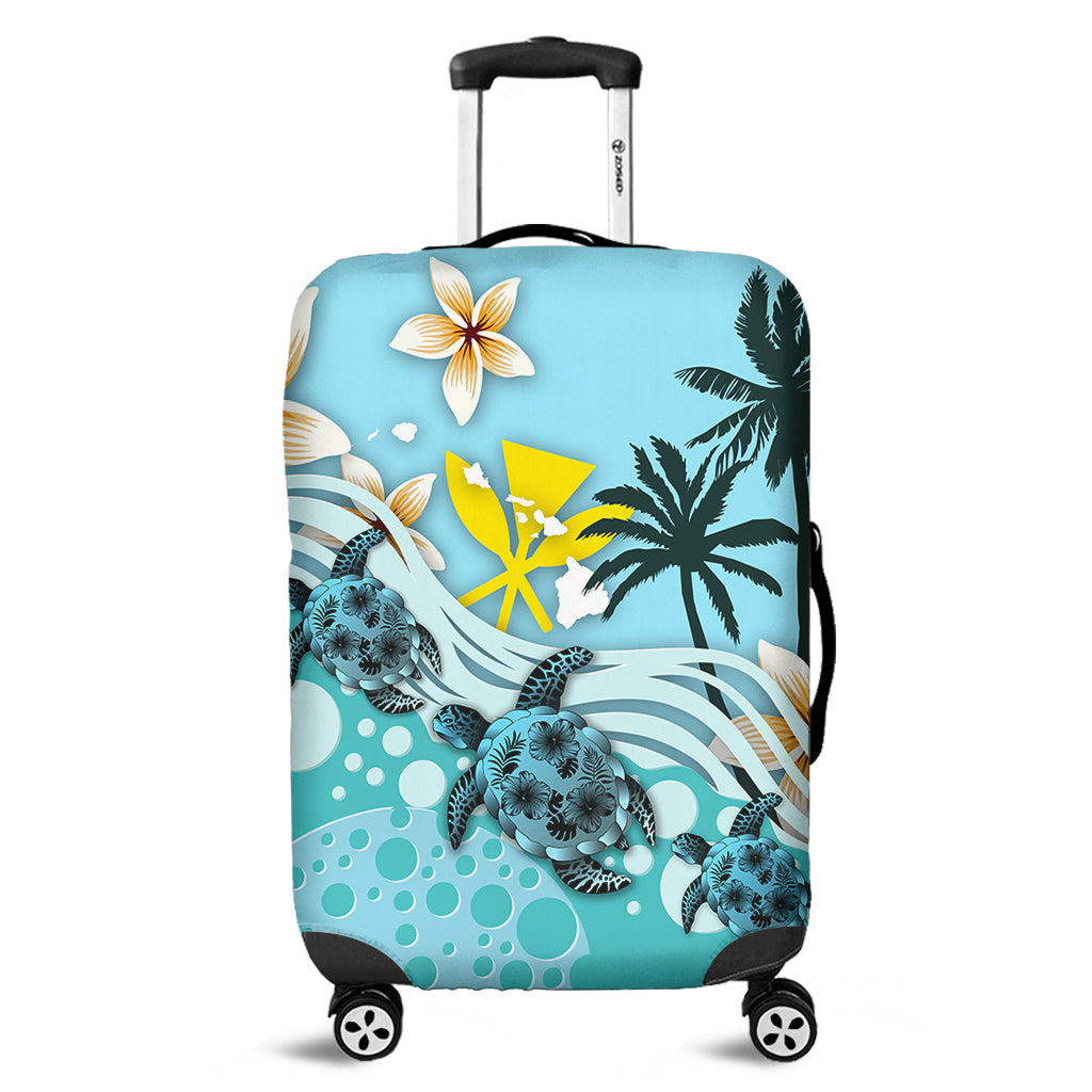 Hawaii Luggage Cover Kanaka Maoli Turte Blue Hibiscus