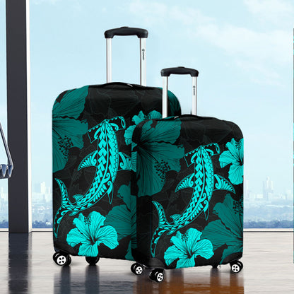 Hawaii Luggage Cover Hammerhead Shark Hibiscus Flower