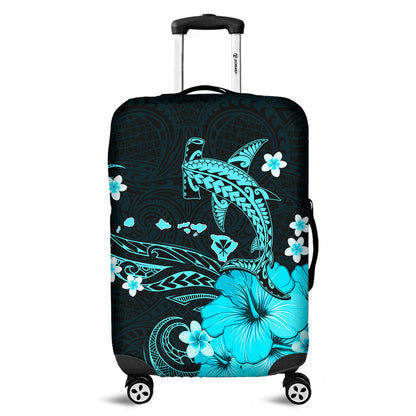 Hawaii Luggage Cover Kanaka Map And Shark Tribal Tattoo Turquoise