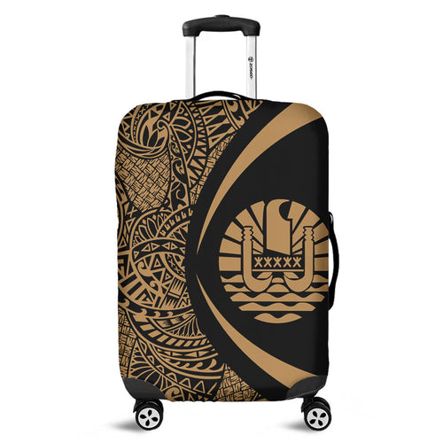 French Polynesia Luggage Cover Lauhala Gold Circle Style