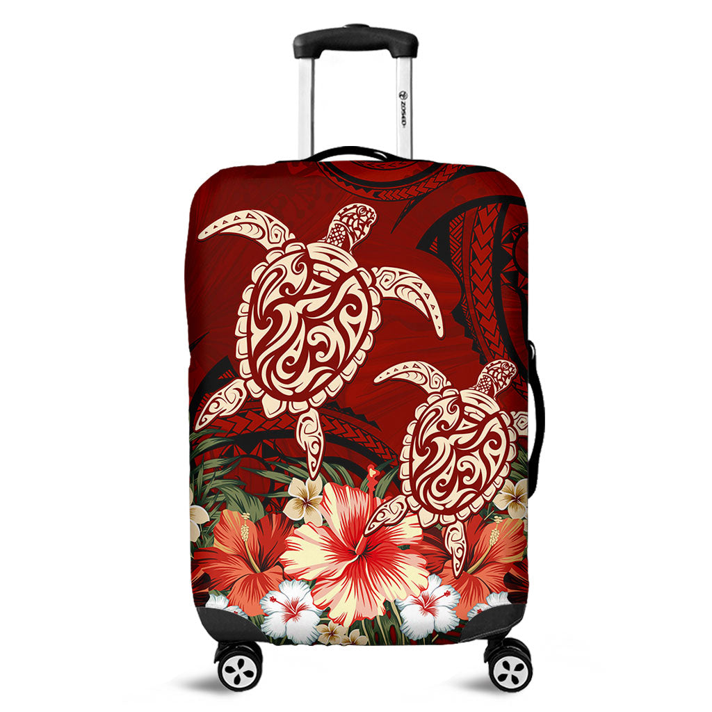 Hawaii Luggage Cover Polynesia Turtle Drawing Tropical Flower