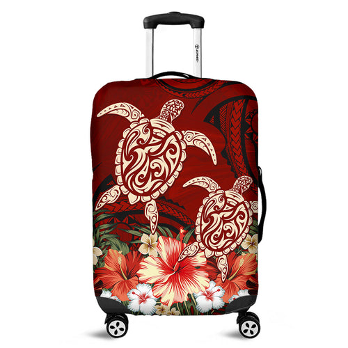 Hawaii Luggage Cover Polynesia Turtle Drawing Tropical Flower