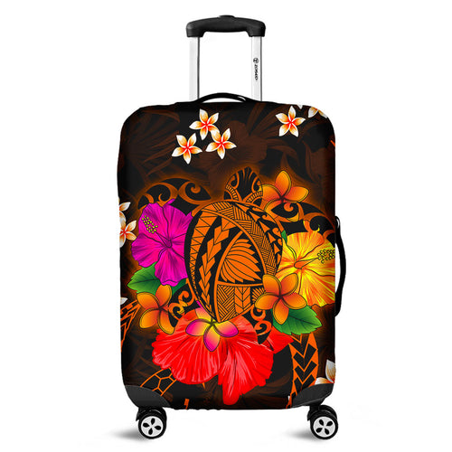 Hawaii Luggage Cover Polynesia Tribal Turtle Tropical Flower