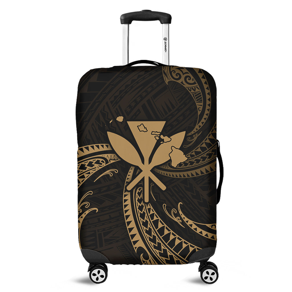 Hawaii Luggage Cover Kanaka Map Tribal Wave