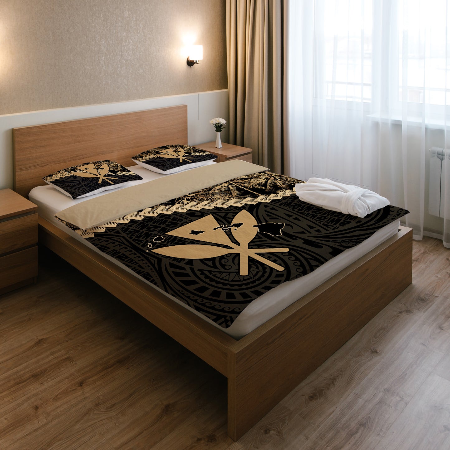 Hawaii Bedding Set - Kanaka Hawaii Map Coconut Tree Style Bedding Set