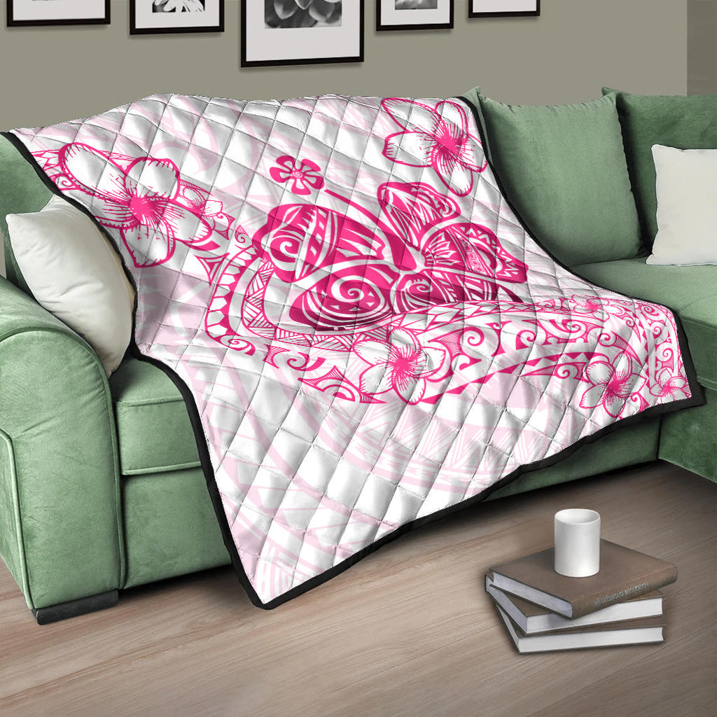 Hawaii Premium Quilt Pink Hibiscus And Plumeria Flowers Polynesian Decor