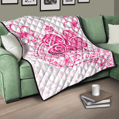 Hawaii Premium Quilt Pink Hibiscus And Plumeria Flowers Polynesian Decor