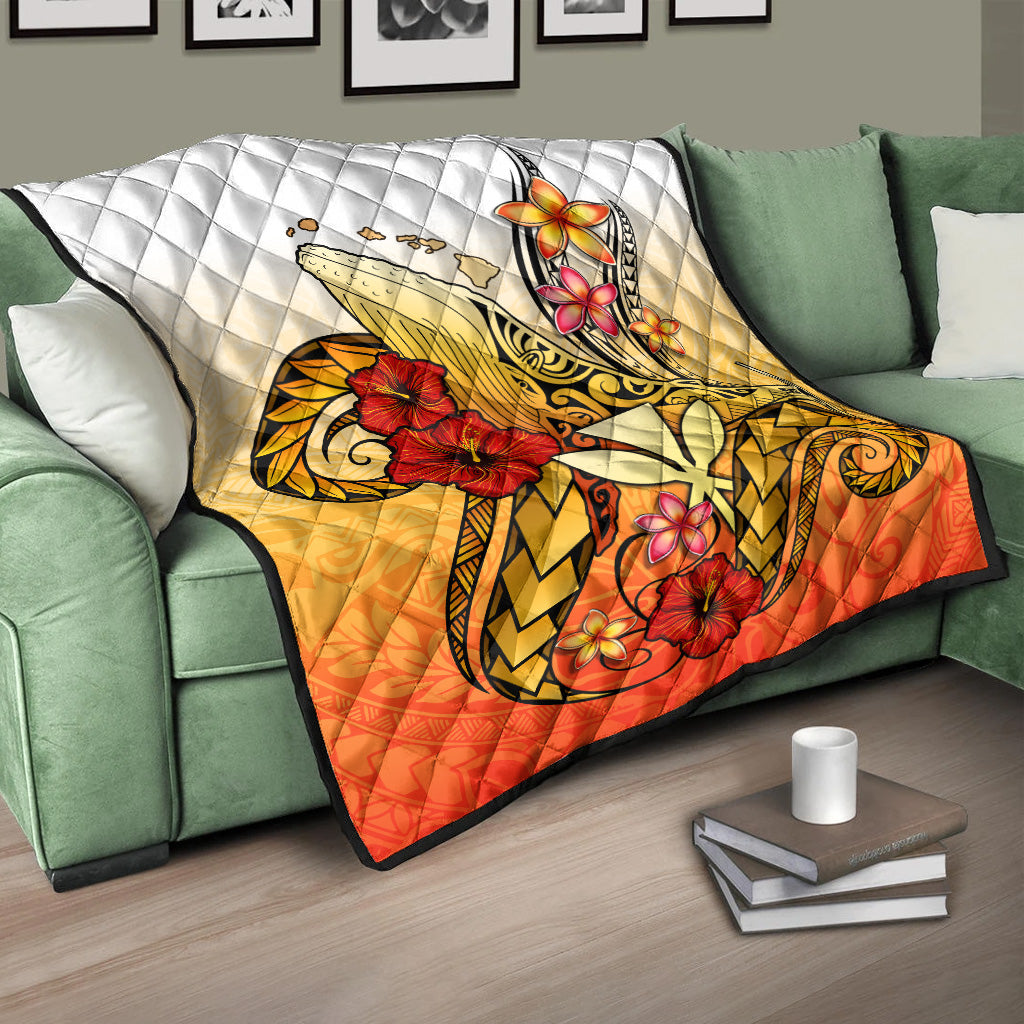 Hawaii Premium Quilt Humpback Whale with Hibiscus Plumeria