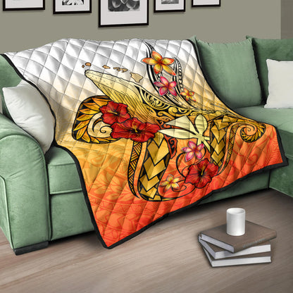 Hawaii Premium Quilt Humpback Whale with Hibiscus Plumeria