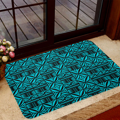 Samoa Door Mat Design Stretch Print Fabric Turquoise