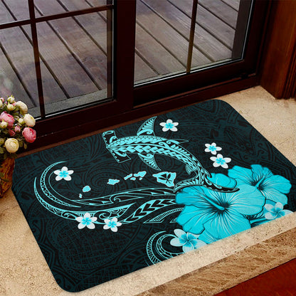 Hawaii Door Mat Kanaka Map And Shark Tribal Tattoo Turquoise