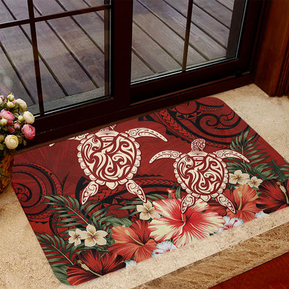 Hawaii Door Mat Polynesia Turtle Drawing Tropical Flower