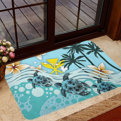 Hawaii Door Mat Kanaka Maoli Turte Blue Hibiscus