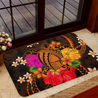 Hawaii Door Mat Polynesia Tribal Turtle Tropical Flower