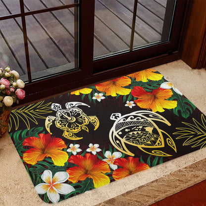 Hawaii Door Mat Polynesian Tribal Floral Turtle