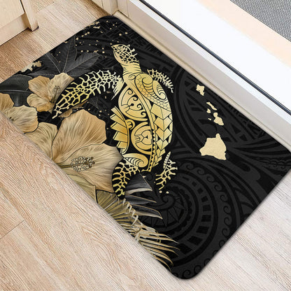 Hawaii Door Mat Turtle Hibiscus Gold