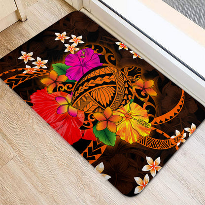 Hawaii Door Mat Polynesia Tribal Turtle Tropical Flower