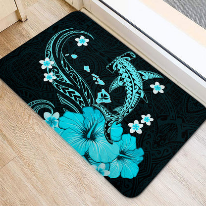Hawaii Door Mat Kanaka Map And Shark Tribal Tattoo Turquoise