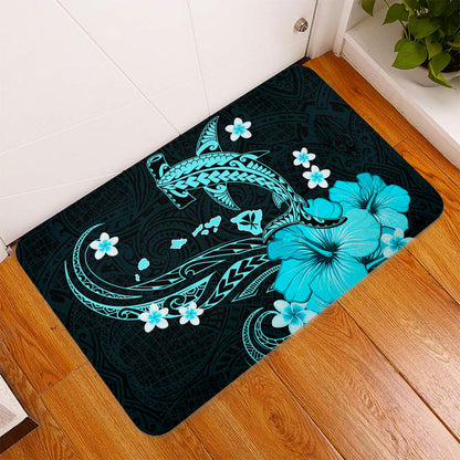 Hawaii Door Mat Kanaka Map And Shark Tribal Tattoo Turquoise