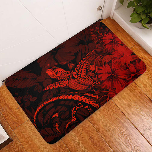 Hawaii Door Mat Turtle Polynesian With Hibiscus Flower