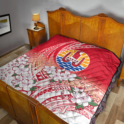 Tahiti Premium Quilt Polynesian Pattern Style White Flowers