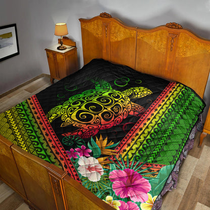Hawaii Premium Quilt Turtle Polynesian Pattern Reggae Color